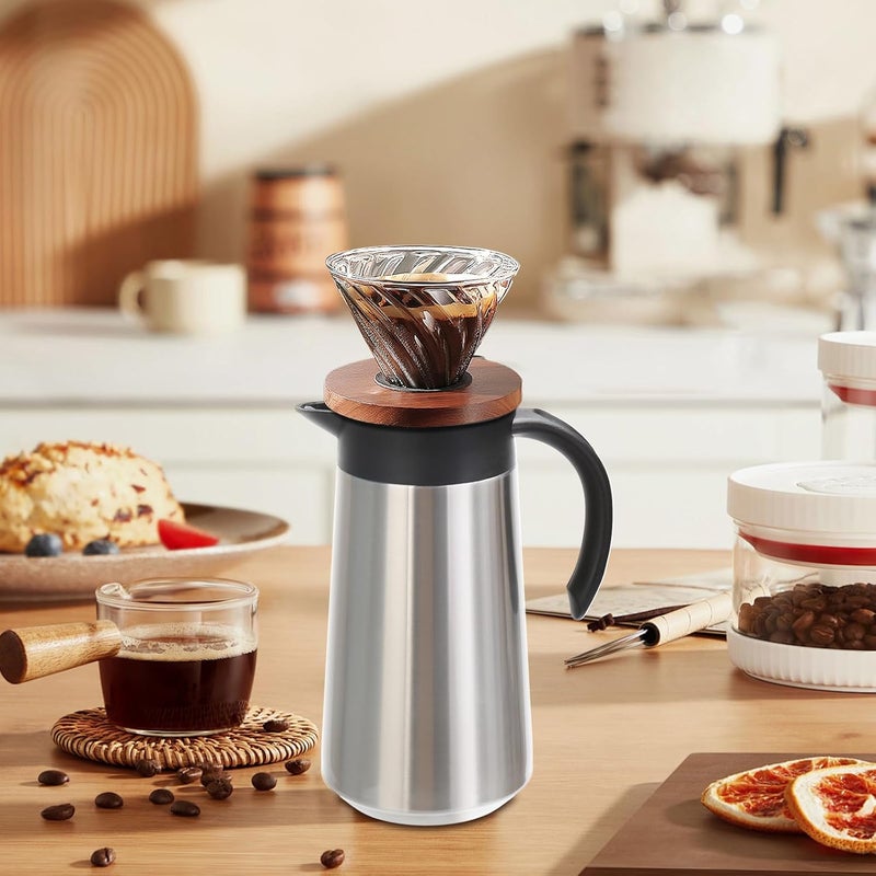 GearRoot 28oz Coffee Carafe Airpot Insulated Coffee Urn Stainless Steel Vacuum Thermal Pot Flask for Coffee, Hot Water, Tea, Hot Beverage - Keep 9 Hours Hot, 18 Hours Cold (2 Pack Silver) - Image 3
